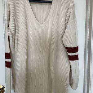 Stylish Cream V-Neck Sweater with stripes